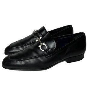 Salvatore Ferragamo Mens Black Leather Dress Loafers Size 7.5 US